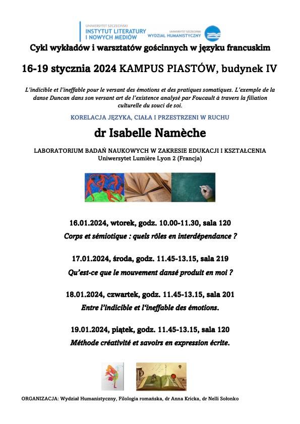 Zapraszamy na cykl wykładów dr Isabelle Namèche