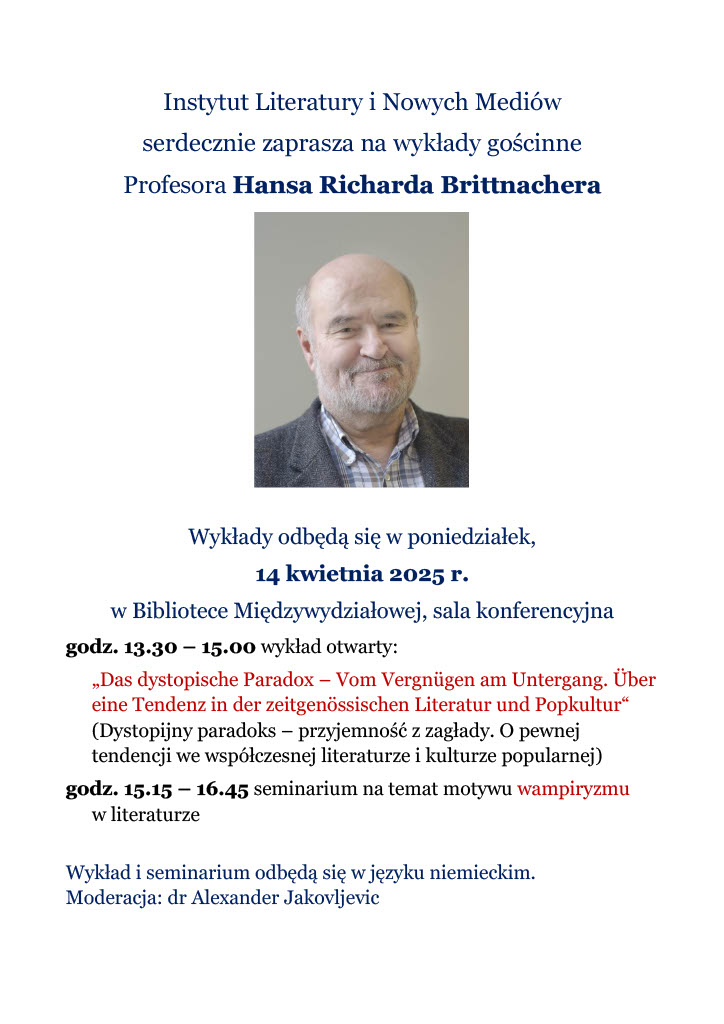 Zapraszamy na wykład otwarty profesora Hansa Richarda Brittnachera