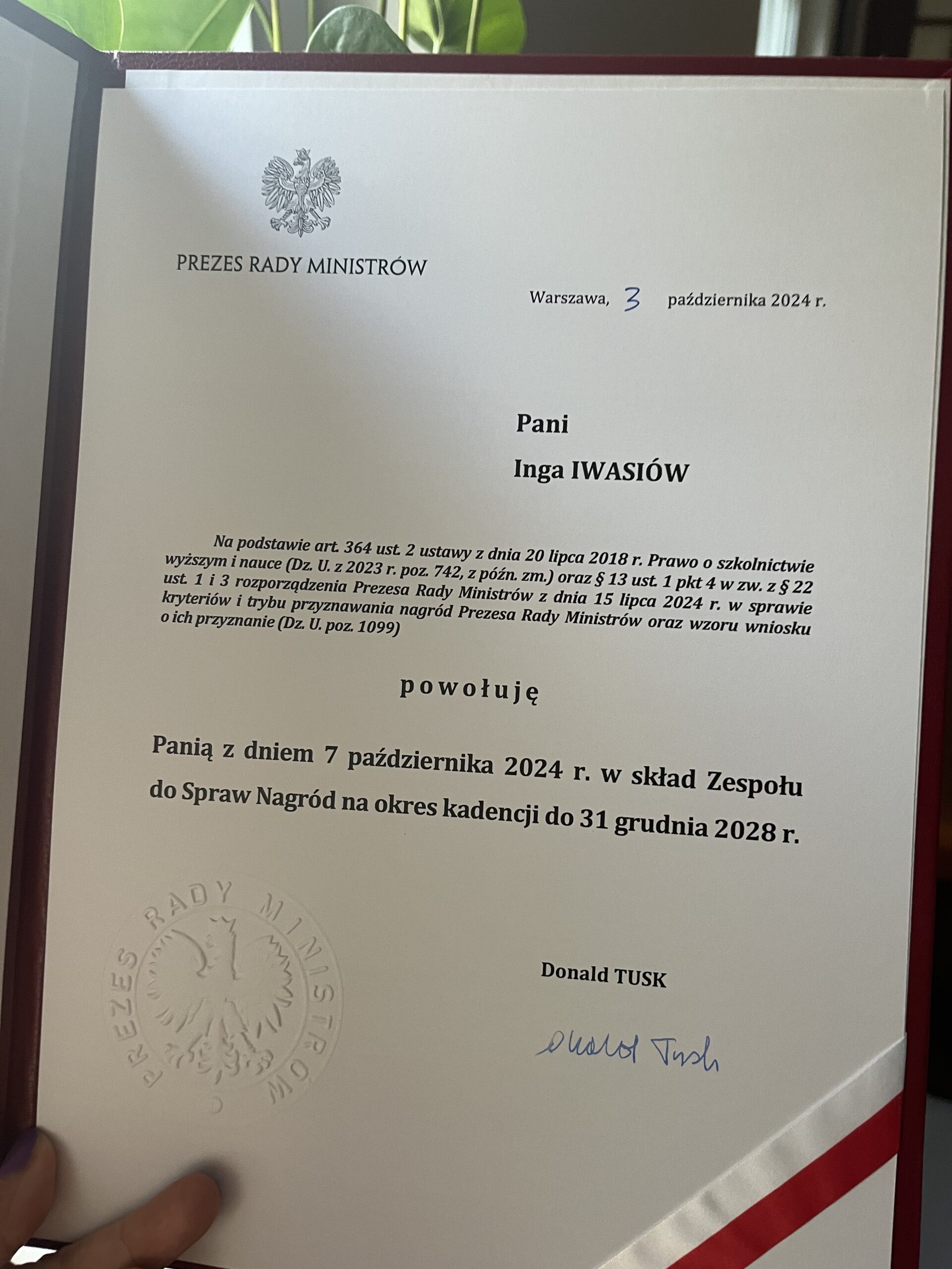 Prof. Inga Iwasiów powołana do Zespołu do Spraw Nagród